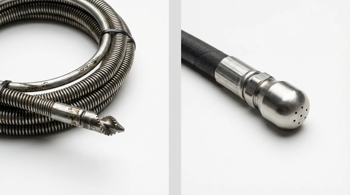 Drain snake cable and hydro jetting nozzle used for drain cleaning in Fairburn, GA
