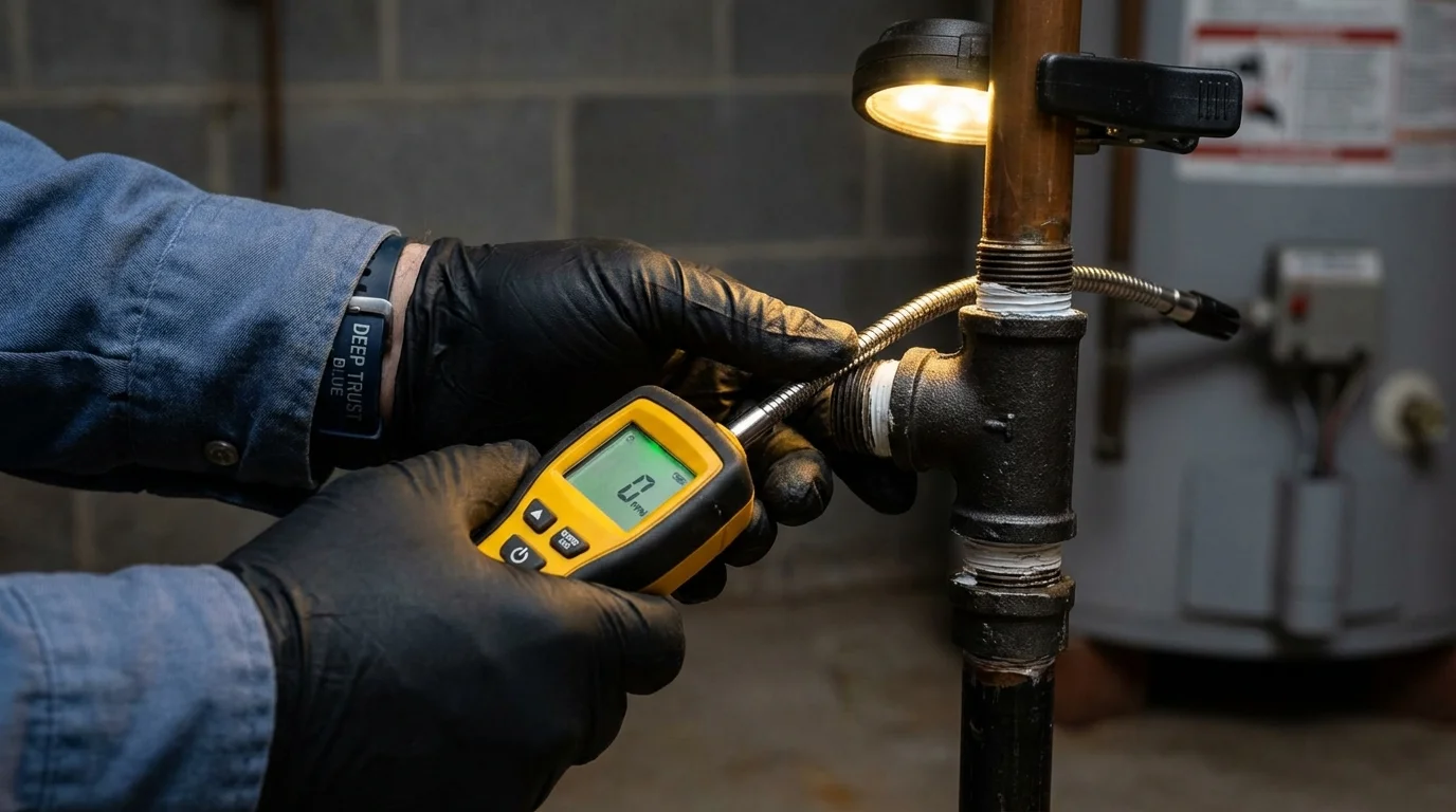 Gas leak detection with electronic sniffer by Johns Plumbing LLC in Fairburn