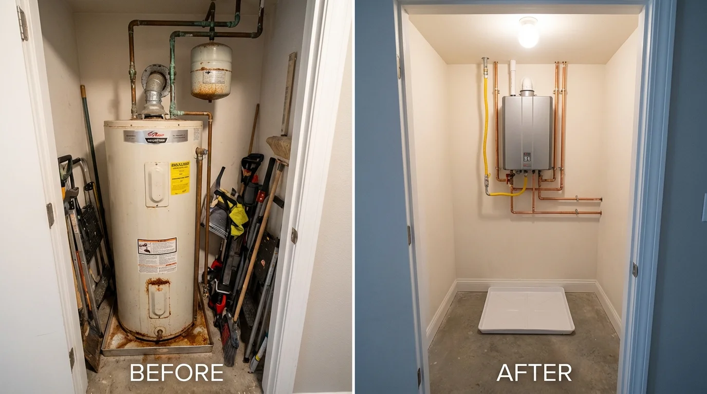 Tank water heater versus wall-mounted tankless unit comparison for Fairburn, GA homeowners
