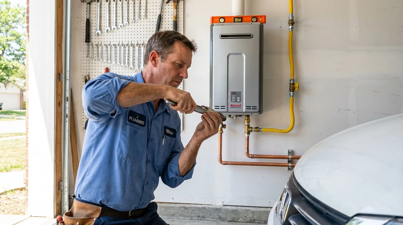 Tankless water heater installation by a Johns Plumbing LLC plumber in Fairburn